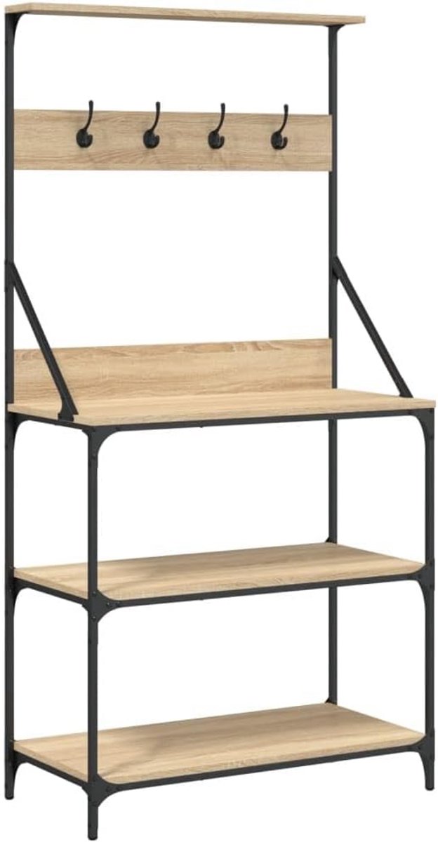 Baker's rack met haken 4-lagig verwerkt hout sonoma eik