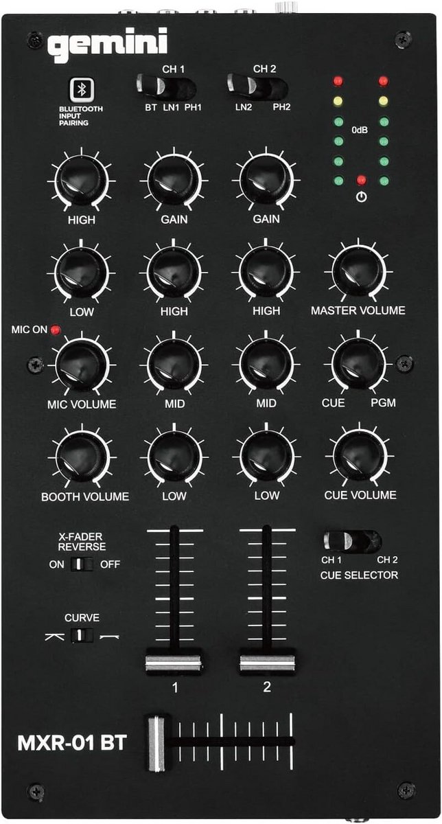 2 Kanaals Professionele DJ Mixer met Bluetooth en Robuuste Metalen Behuizing