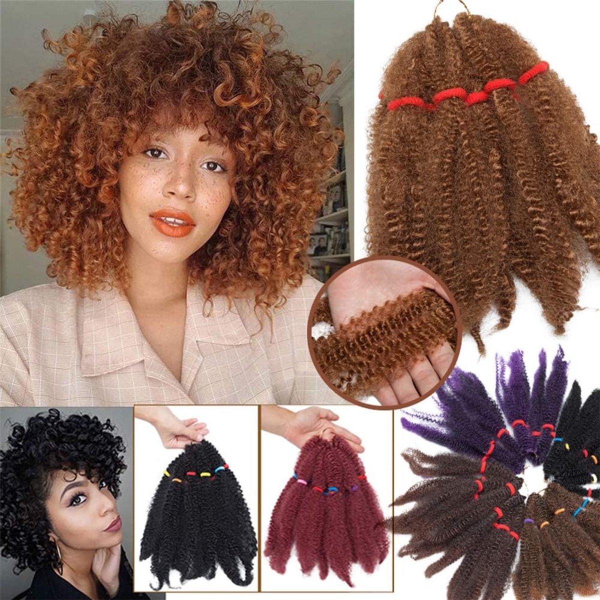 3x Bulk Kinky Curly Vlechthaar Extensies Marlebob Lichtbruin - Voor Curly Crochet Braids