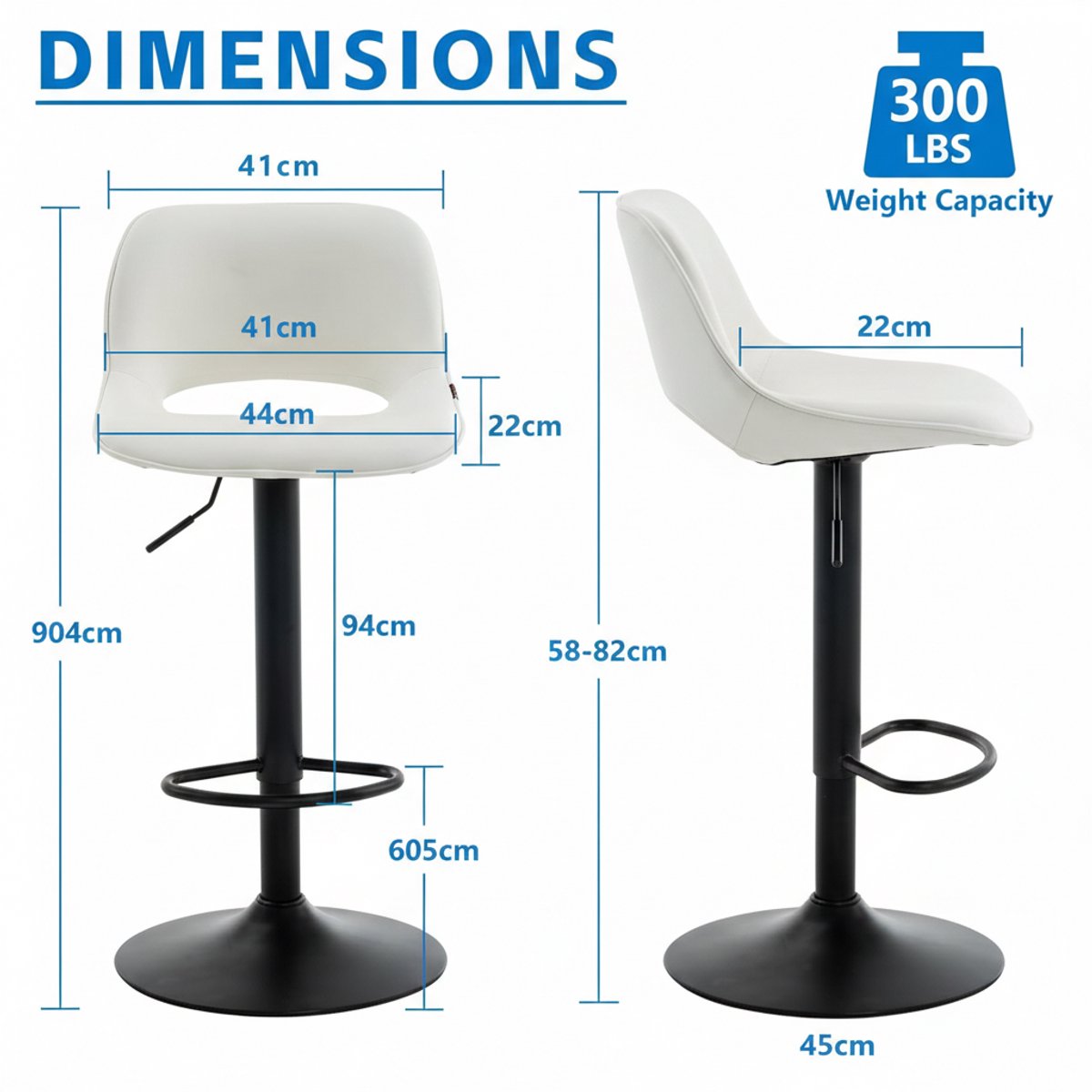 Barkrukken set 2 stuks | House&Garden Premium Draaibare Barstoelen met Holle Rugleuning | Verstelbare Hoge Barkrukken voor Keuken, Bar of Eettafel | Wit Kunstleer & Metaal Modern Design