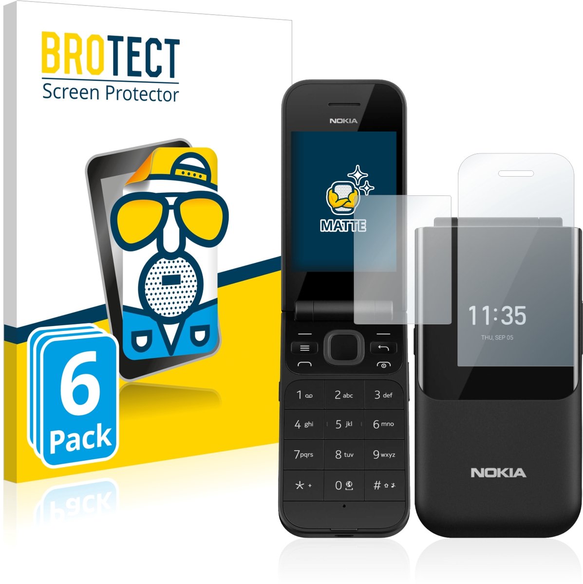 BROTECT - Screenprotector voor Nokia 2720 Flip - Folie Beschermfolie matte 6 Stuks
