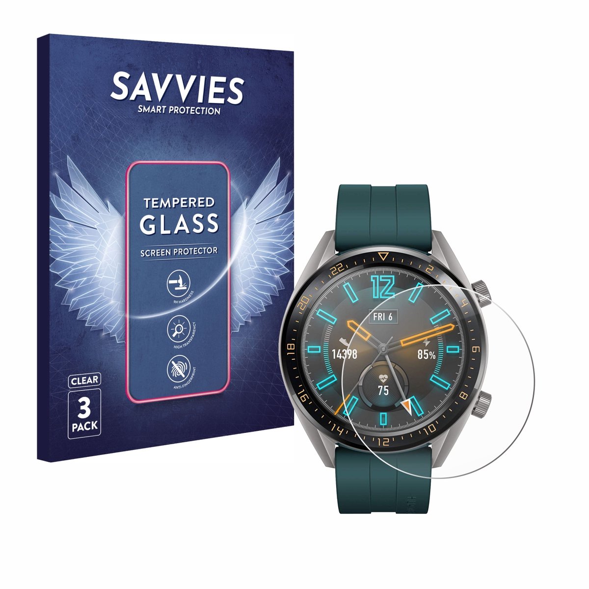 Savvies - Glas Screenprotector voor Huawei Watch GT Active - Gehard Beschermglas 9H 3 Stuks