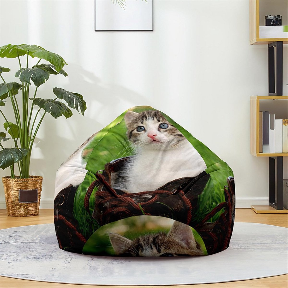 Grote Zitzakhoes Zonder Vulling - Opbergstoel voor Speelgoed, Dekens & Kleding - 3D Kattenprint