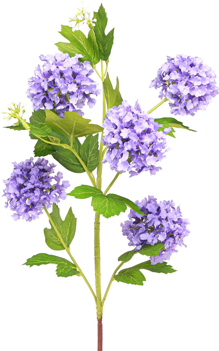 Viana Sneeuwbal kunstbloemen paarse bloesem 5 bloemschermen L78cm 2st