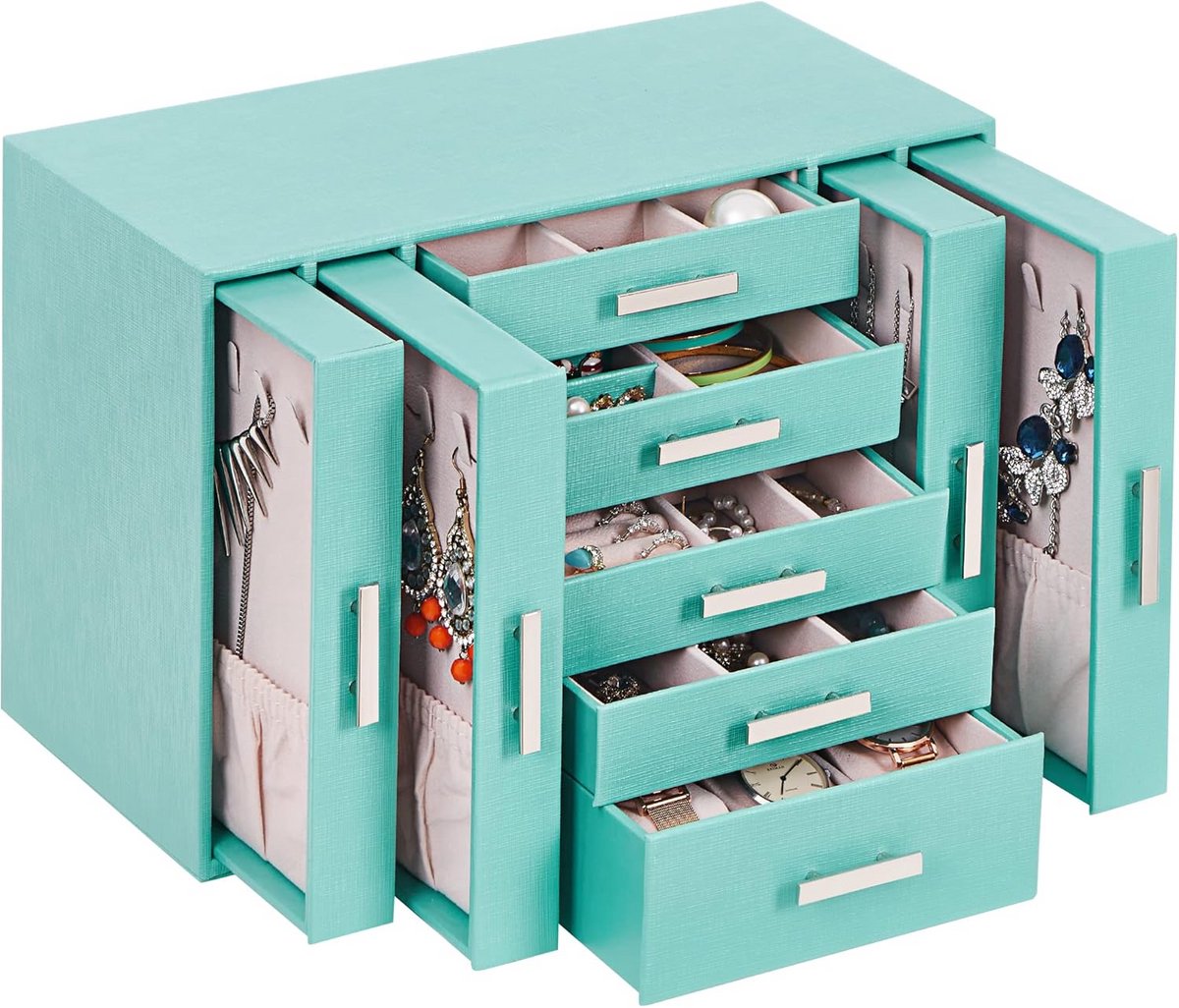 Grote Groene Sieraden Doos - Organisator voor Oorbellen, Kettingen, Armbanden en Horloges