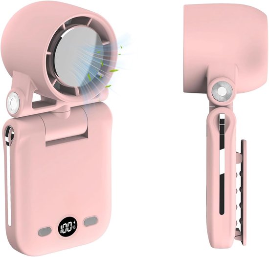 Draagbare handventilator oplaadbaar met clip, 100 snelheden, LED display, verstelbaar, mini tafel- en nekventilator roze