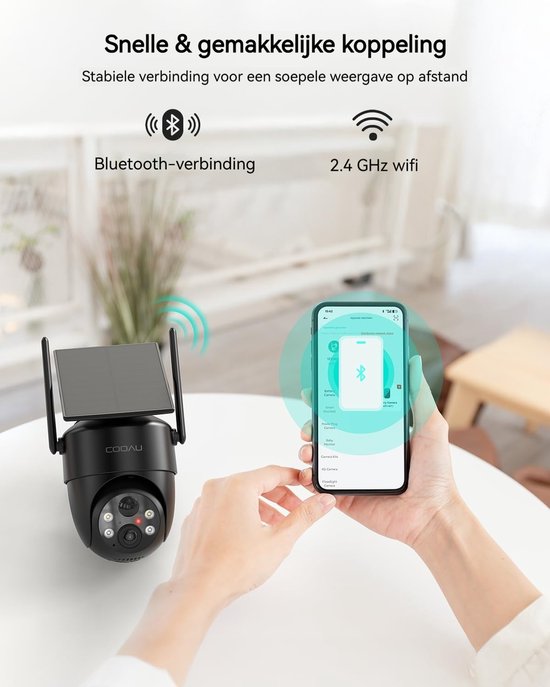 COOAU C5 Beveiligingscamera - Draadloze 2K Beveiligingscamera voor buiten - 360° Gekking - Geïntegreerd zonnepaneel - kleuren-Nachtzicht - Alexa - 3 Stuks - Zwart van COOAU — afbeelding 3