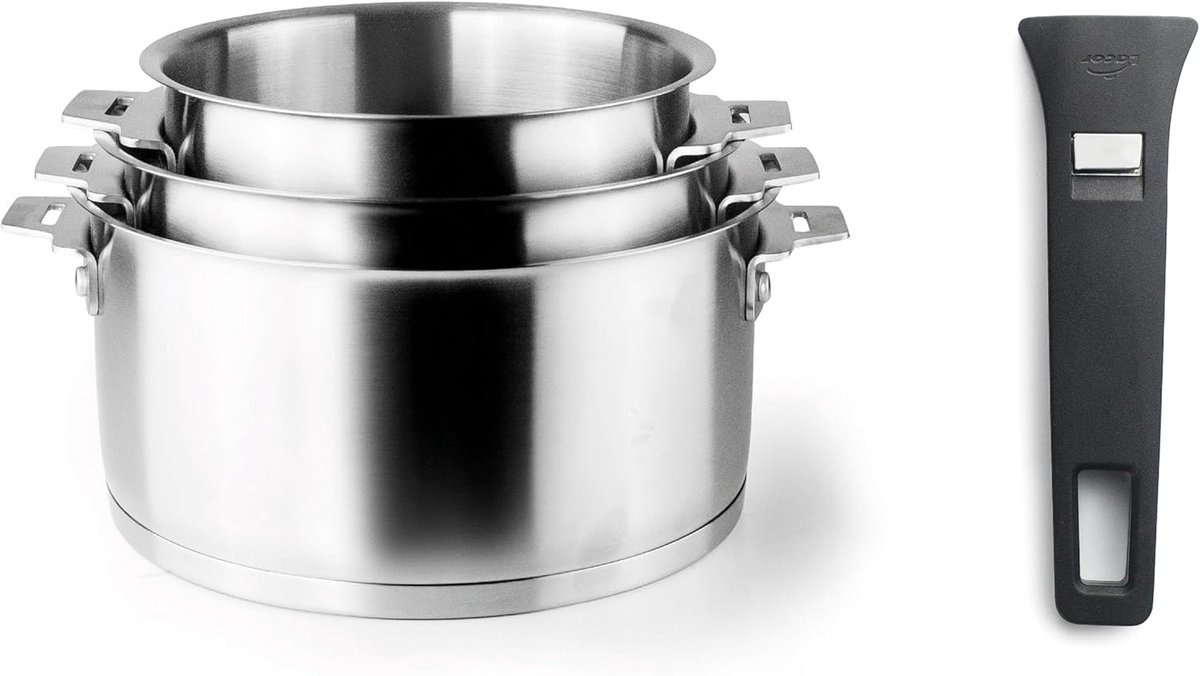 Set van 3 Kookpannen – Stapelbaar, Geschikt voor Inductie, Vaatwasser en Oven, RVS 18/10 – Ø 16, Ø 18 en Ø 20 cm