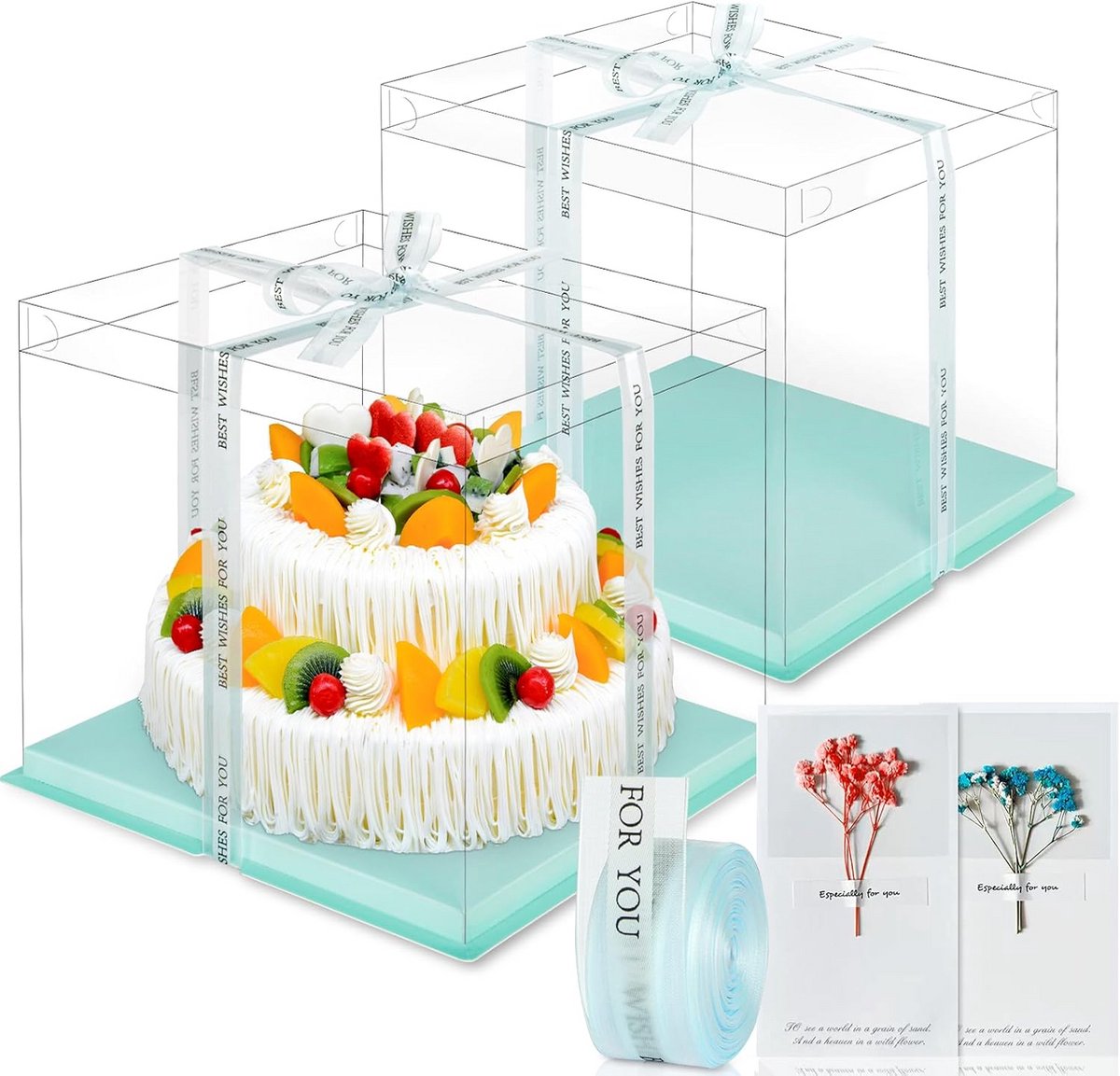 Set van 2 Transparante Taartdozen met Sokkel - 30x30x25 cm voor Gebak en Cadeaus