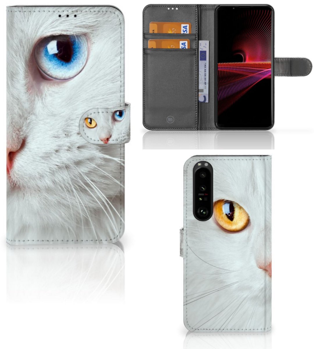 Sony Xperia 1 III Telefoonhoesje met Pasjes Witte Kat