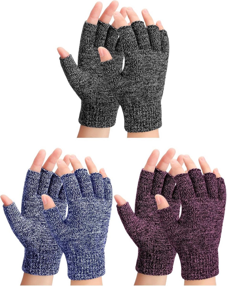 3 Paar Winter Gebreide Vingerloze Handschoenen - Warm en Thermisch voor Mannen en Vrouwen