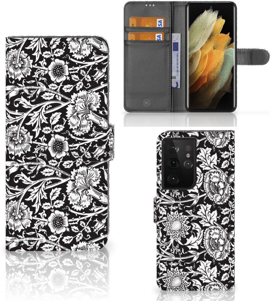 Samsung Galaxy S21 Ultra Hoesje Black Flowers