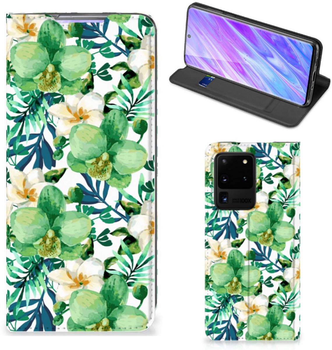 Book Case voor Samsung Galaxy S20 Ultra Smart Cover Orchidee Groen