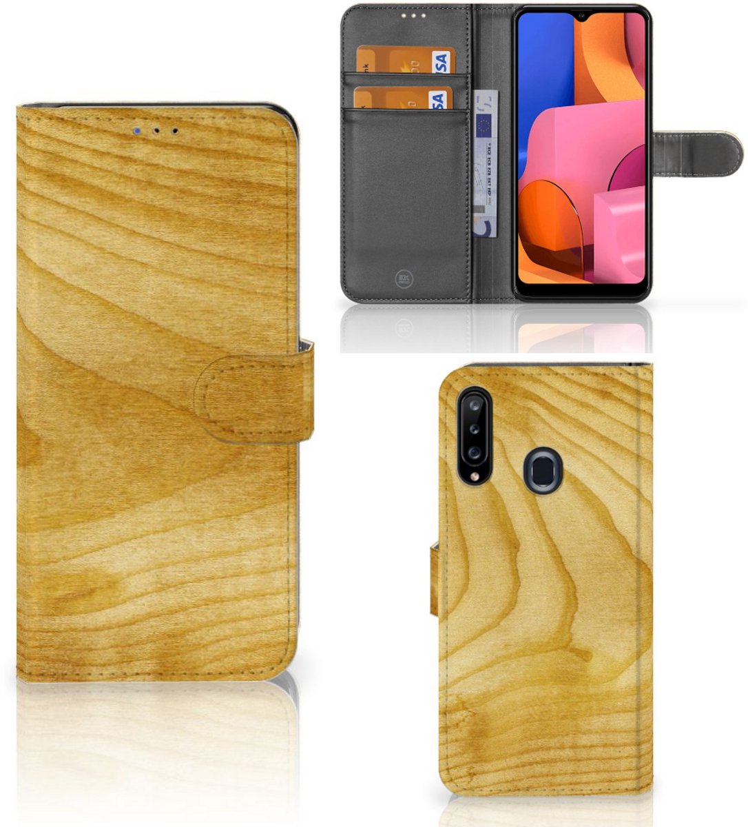 Samsung Galaxy A20s Book Style Case Licht Hout