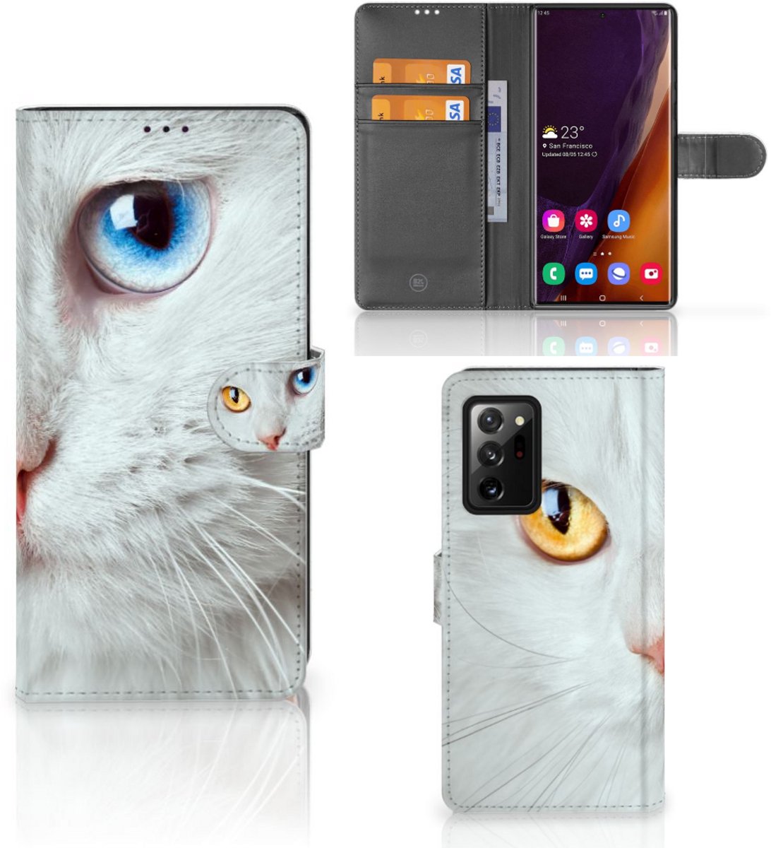 Samsung Galaxy Note20 Ultra Telefoonhoesje met Pasjes Witte Kat