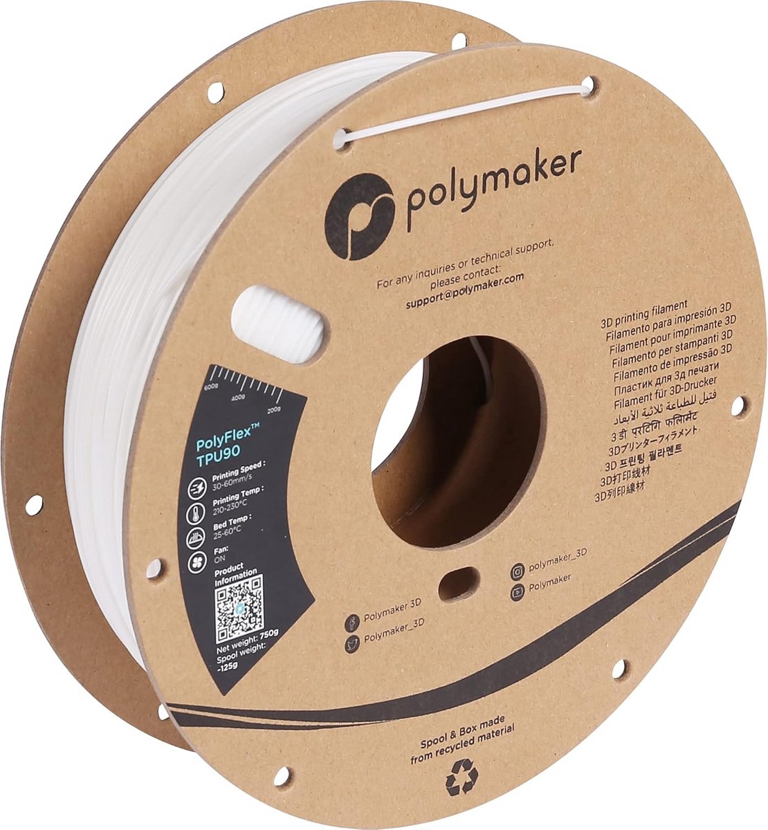 Flexibel 3D Filament 1.75mm Wit - Hoogwaardige TPU Filament voor Perfecte Prints