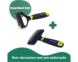 Mister Mill Voordeel Set : 2 Zijdige Ondervacht Kam plus Slicker Borstel Hond - Honden Kam - Katten Kam - Borstel Kat - Voordeel Set - Hondenborstel - Kattenborstel