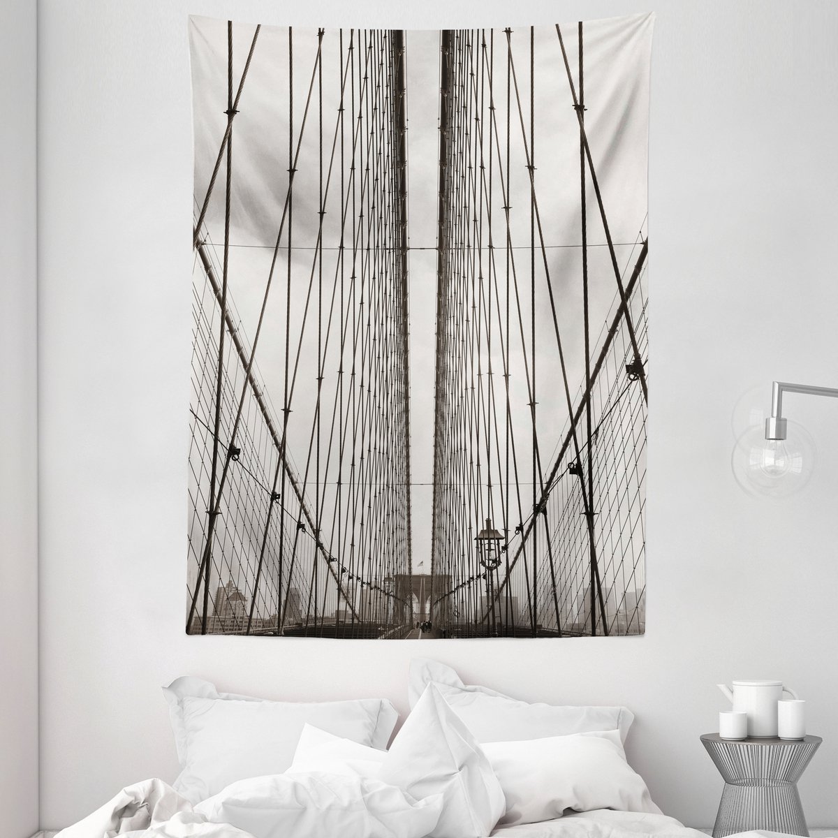 ABAKUHAUS New York Wandtapijt en Sprei, Brooklyn Bridge Kabelmotief, 110 x 150 cm, stof- en zwartbestendig Stof en zwart