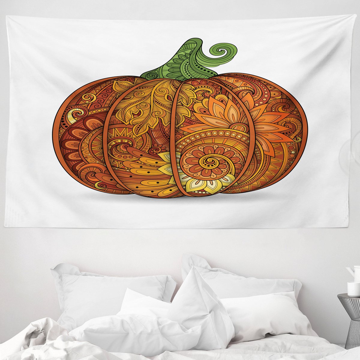 ABAKUHAUS Groentetapijt, Thanksgiving pompoen met bloemen, 230 x 140 cm, Donkeroranje varengroen Donkeroranje varen groen