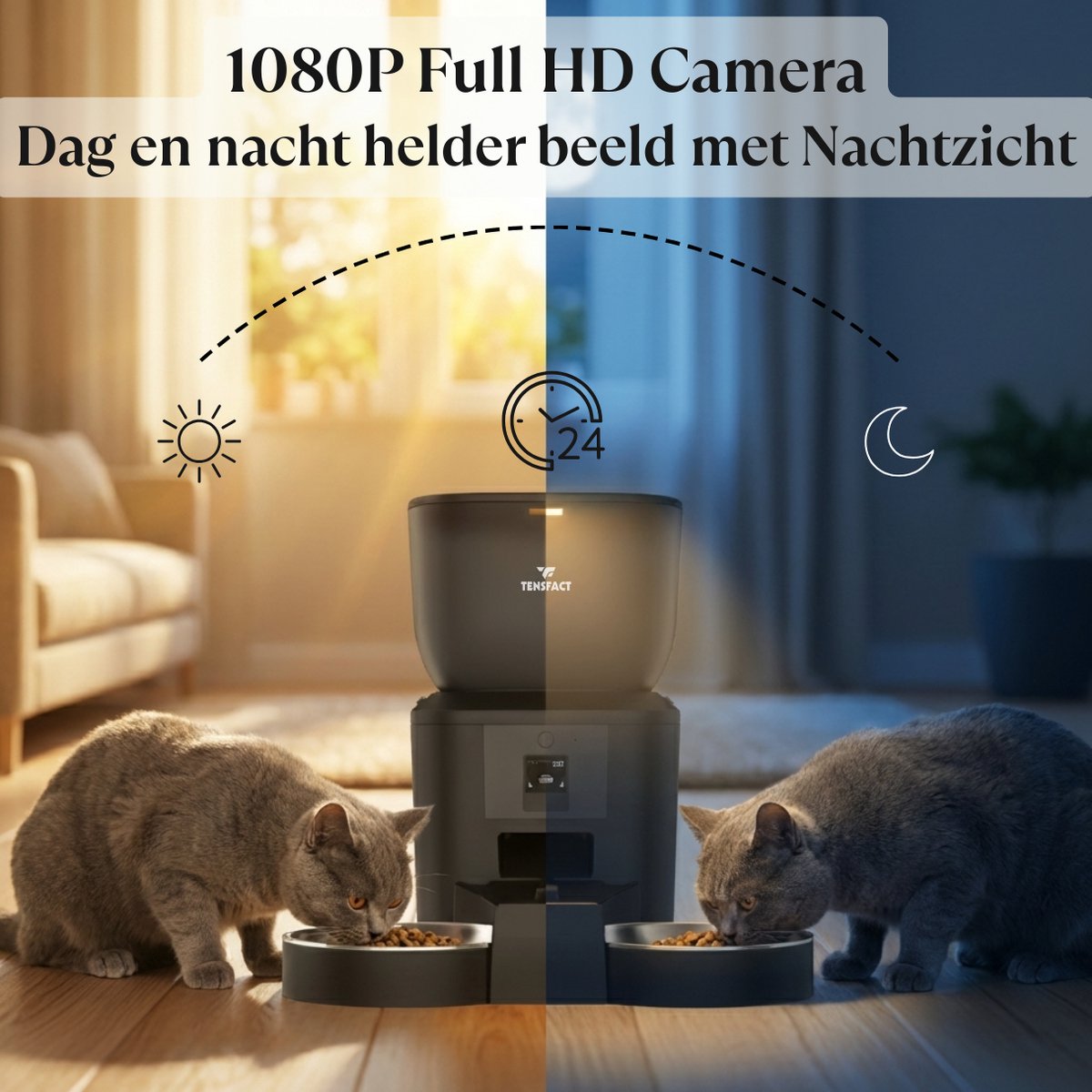 Tensfact Automatische Voerbak Kat met Full HD Camera Zwart - afbeelding 3