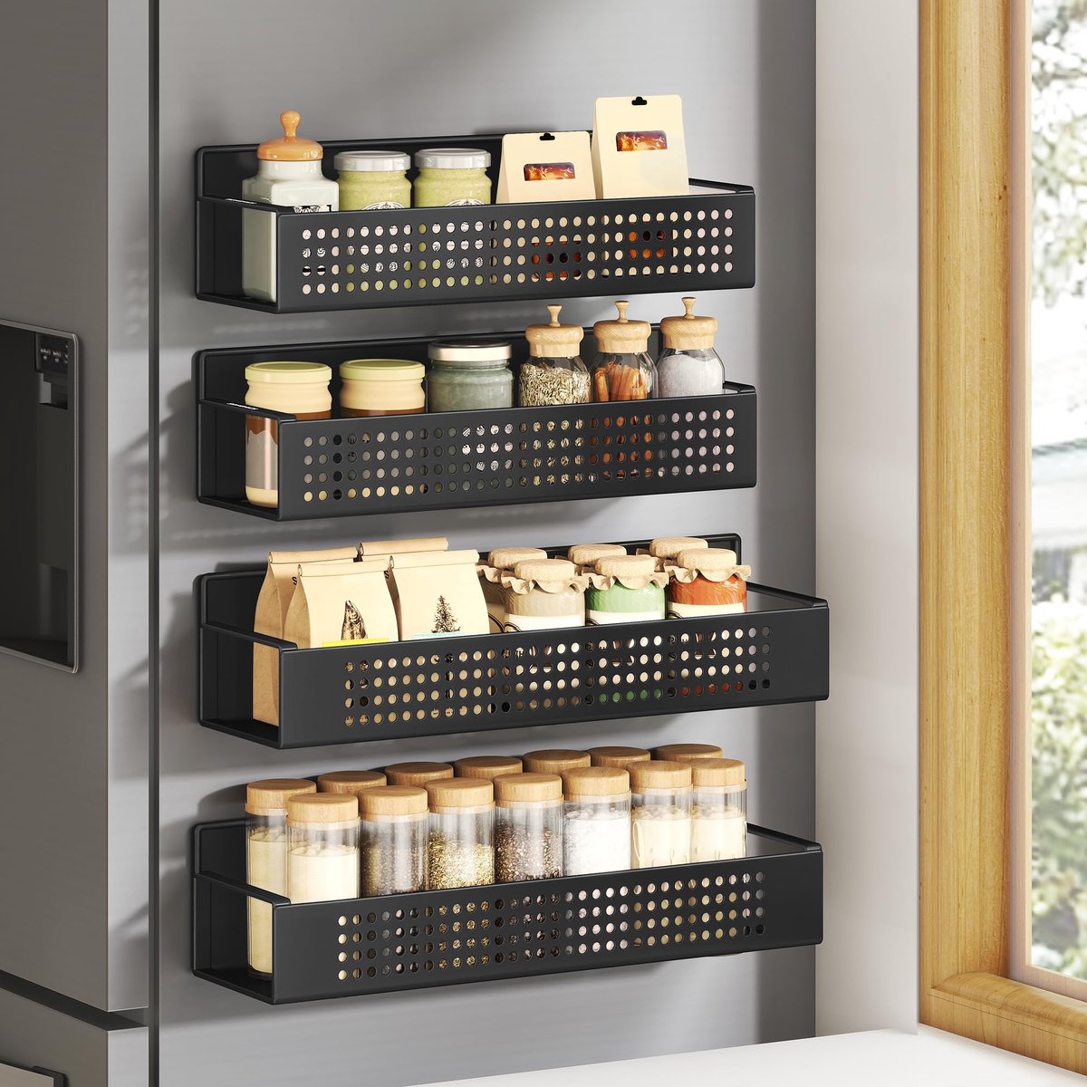 Magnetisch Gewürzregaal - 4-delig Set - Voor Koop in Keuken en op Koelkast