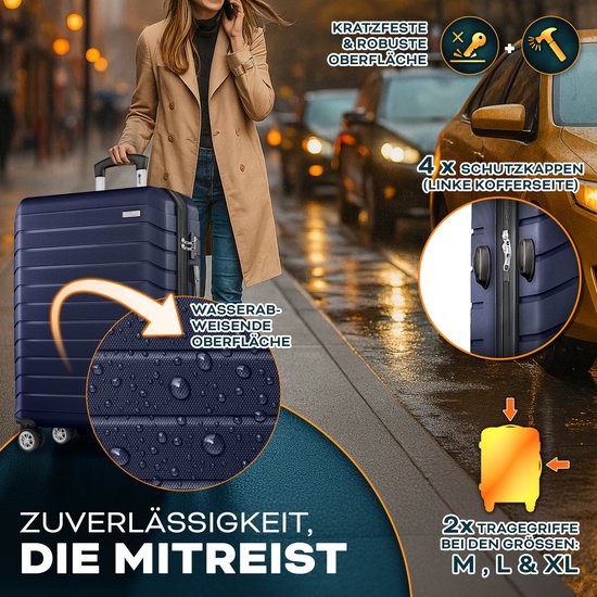 tillvex® reiskofferset 4-delig + bagageweegschaal, 8X kofferriemen & 4X kofferhangers | kofferset 4 wielen | trolley bagage koffer TSA-slot | set koffer met harde schaal S-M-L-XL, legergroen