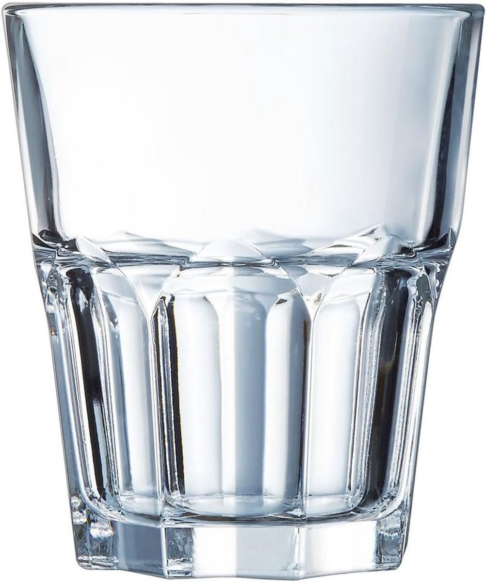 Stapelbare glazen met lage rand, 270 ml, van gehard glas voor professioneel gebruik
