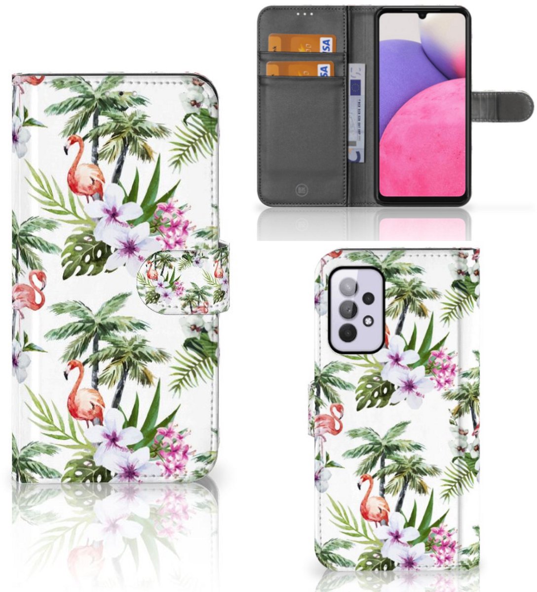 Samsung Galaxy A33 5G Telefoonhoesje met Pasjes Flamingo Palms