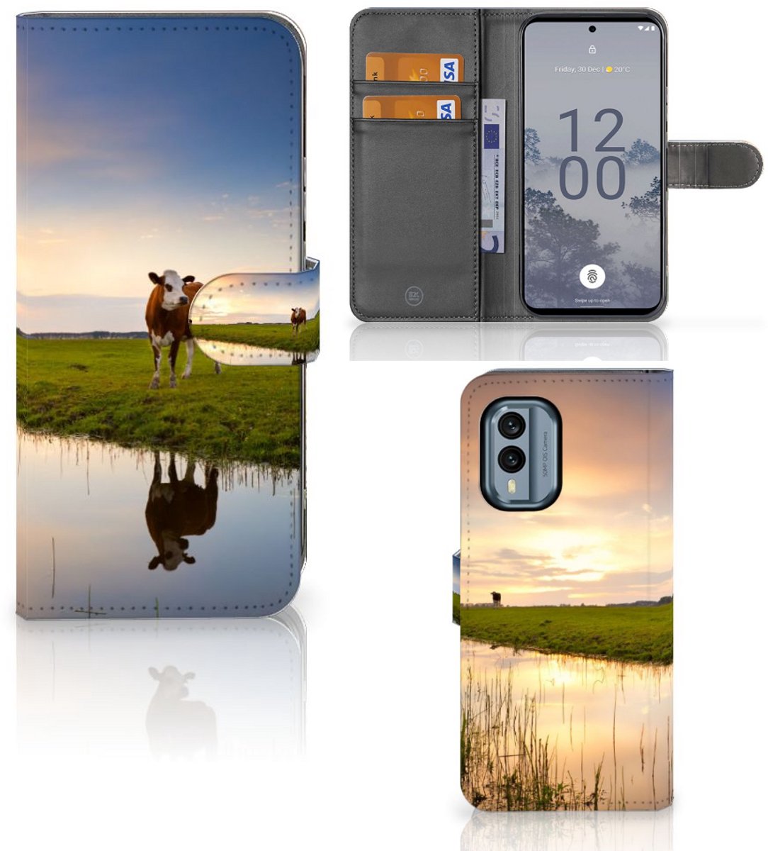 Nokia X30 Telefoonhoesje met Pasjes Koe