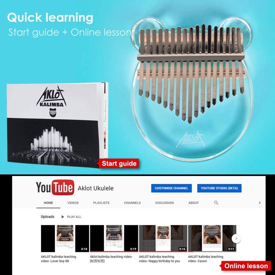 Kalimba 17 Sleutels van Hout met Transparant Acryl Lichaam en Volledige Accessoires van Merkloos — afbeelding 2