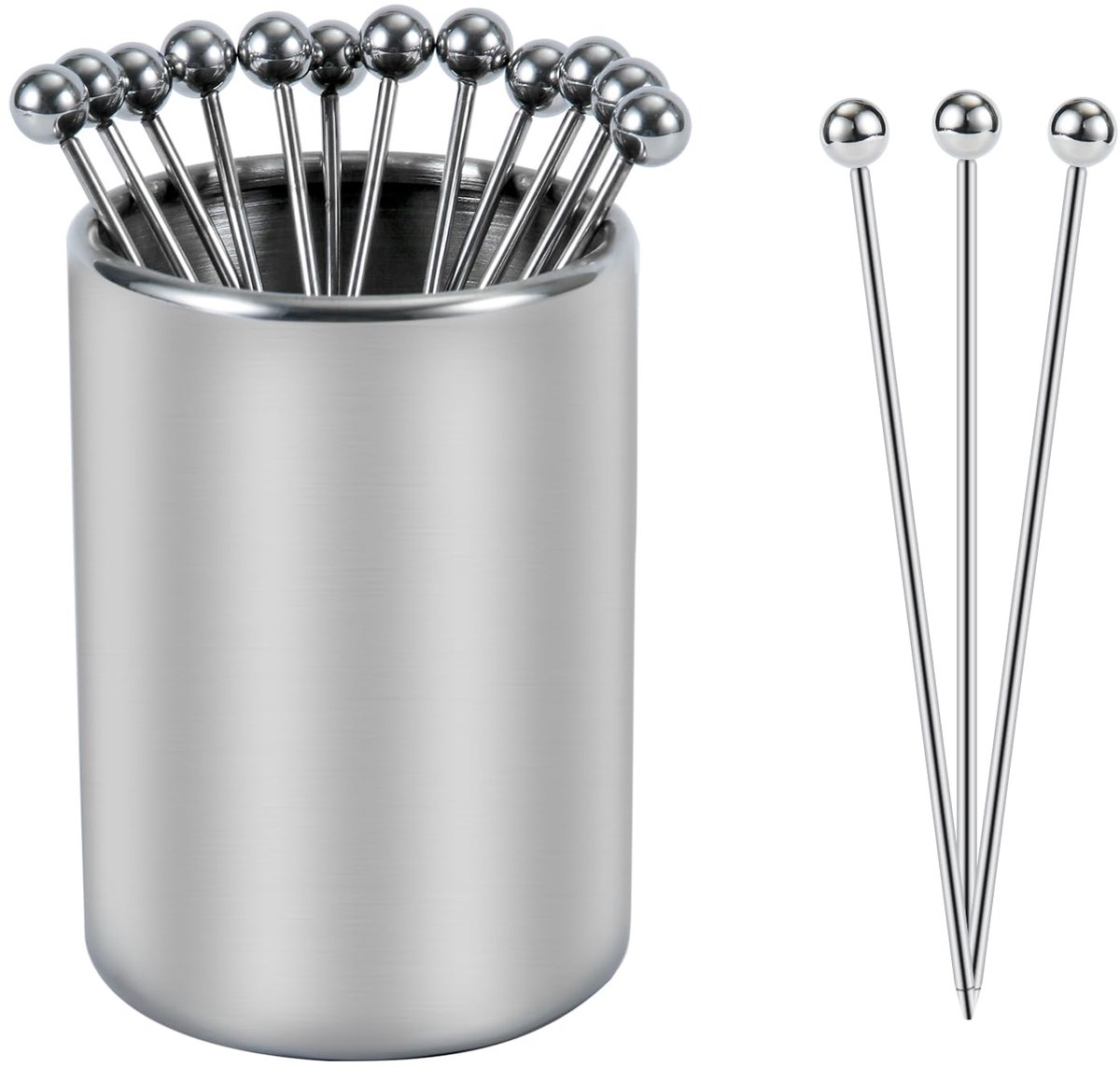 Cocktail Prikkers Set - Herbruikbare Rvs Prikkers met Houder - 12 Stuks