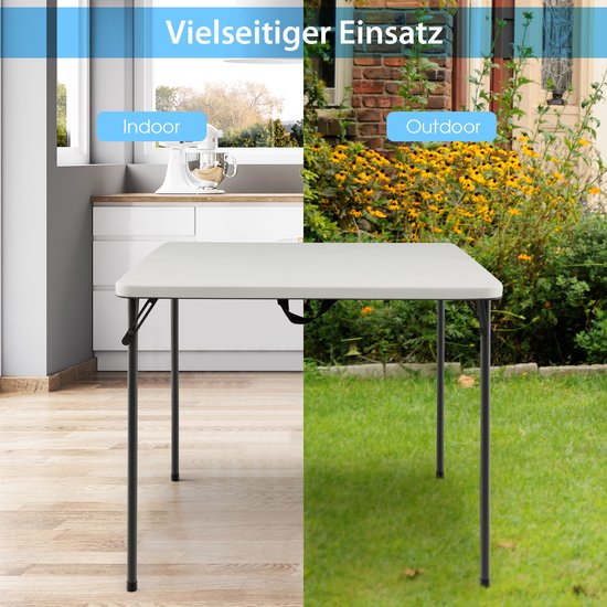 COSTWAY Klaptafel, vierkant, 86 x 86 cm, campingtafel, inklapbaar, tuintafel met HDPE-tafelblad en draaggreep, balkontafel voor 4 personen, draagbare eettafel voor keuken, tuin, camping, wit van Costway — afbeelding 4