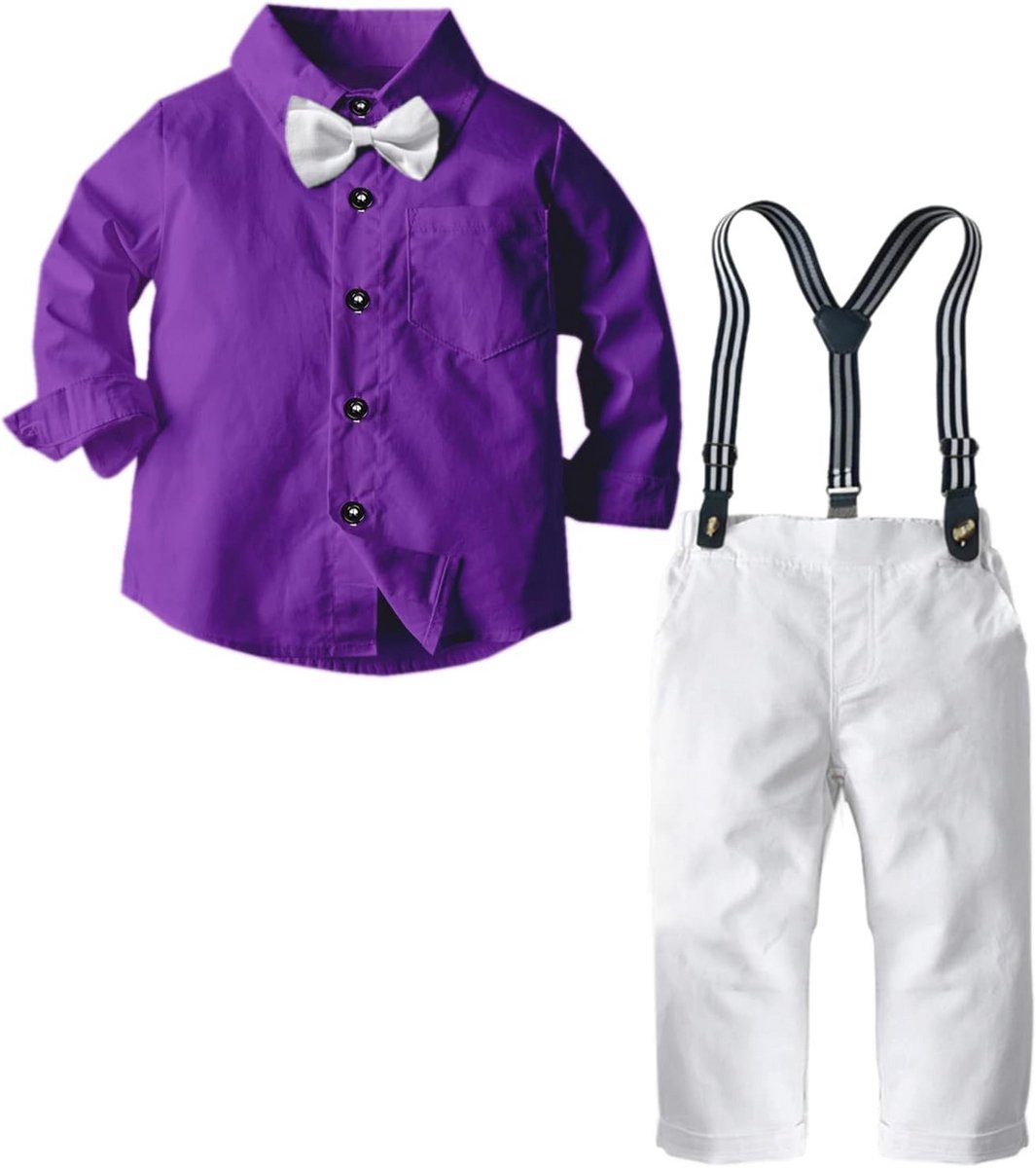 Elegante Jongenskostuum Set met Bretels - Overhemd en Broek voor Feestjes en Gelegenheden