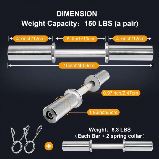 2 Inch Weight Handle Olympic Dumbbell Handles 16 Inch for 2 Inch Weight Plates | bol