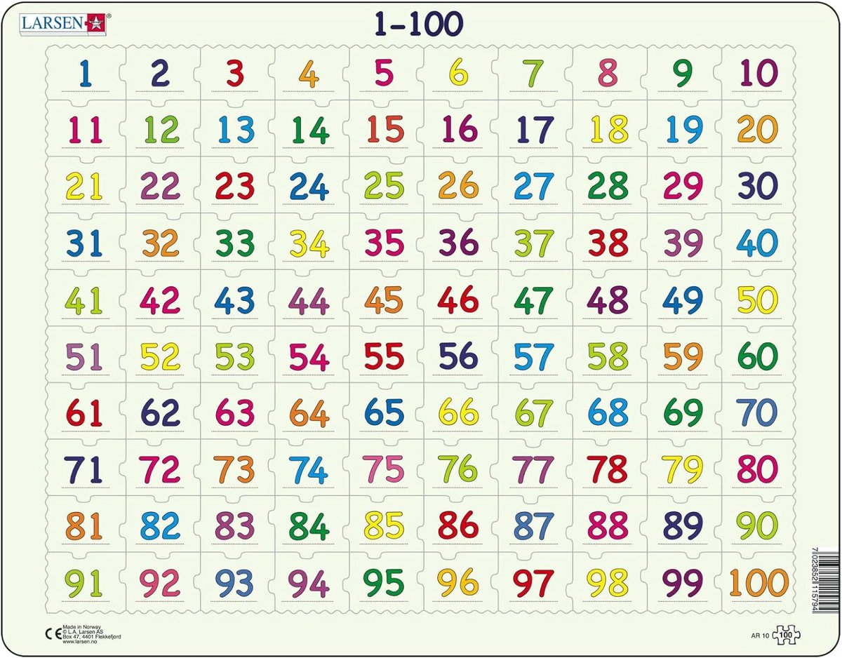Leer tellen: Puzzelen met nummers van 1 tot 100 - Educatieve puzzel met 100 stukjes