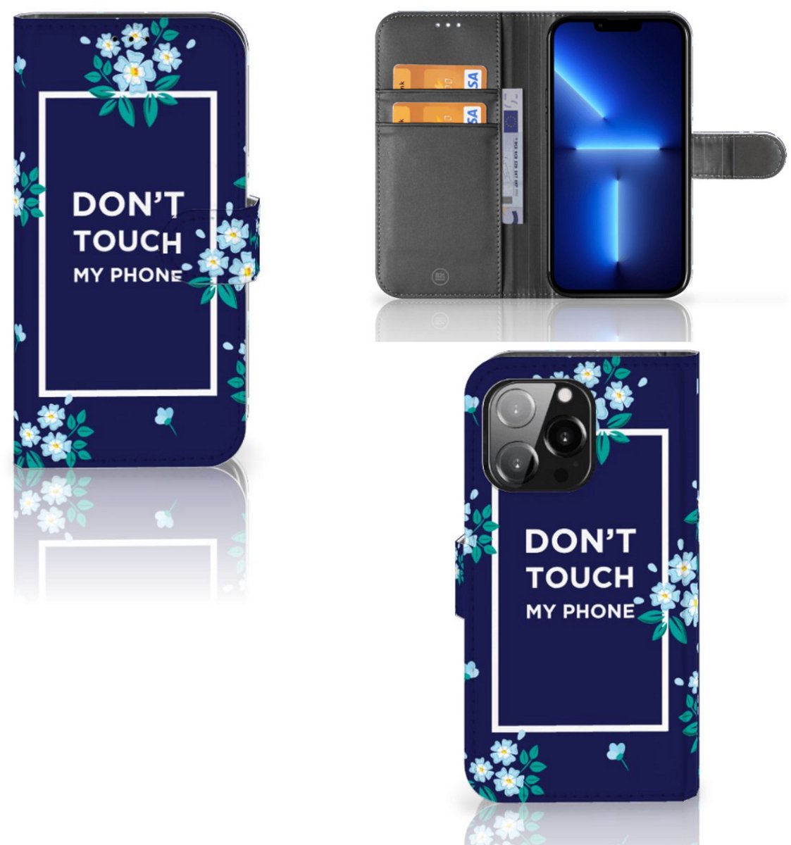 iPhone 13 Pro Portemonnee Hoesje Flowers Blue DTMP