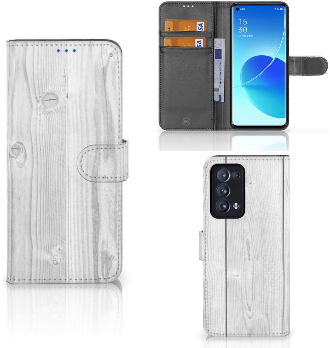 OPPO Reno 6 Pro Plus 5G Book Style Case White Wood
