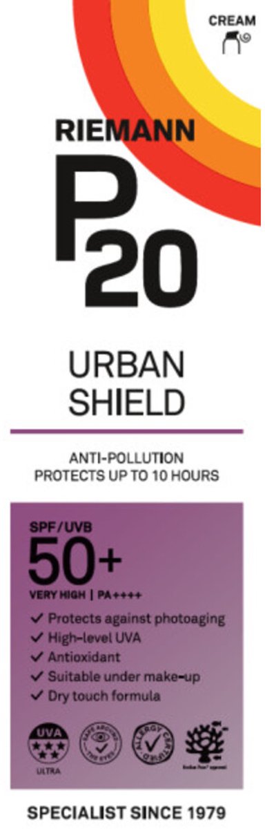 P20 Zonnebrand Gezicht Urban Shield SPF 50+ - 2 x 50 ml - Voordeelverpakking