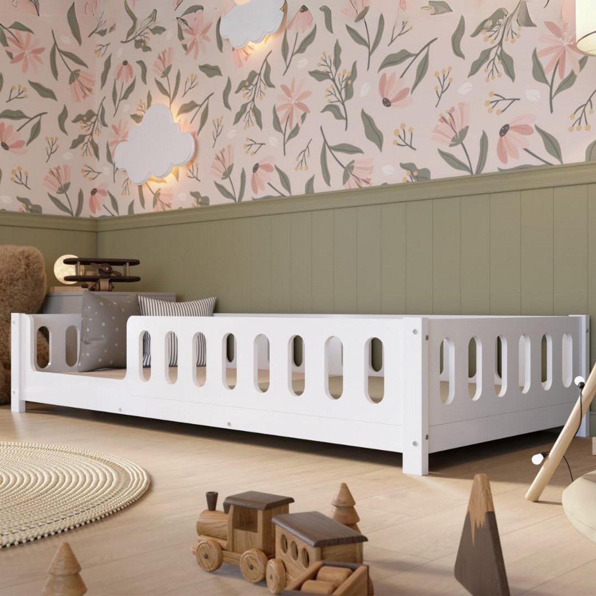 Montessori Peuterbed 200x140 cm - Veilig Vloerbed met Afgeronde Randen - Eenvoudige Montage