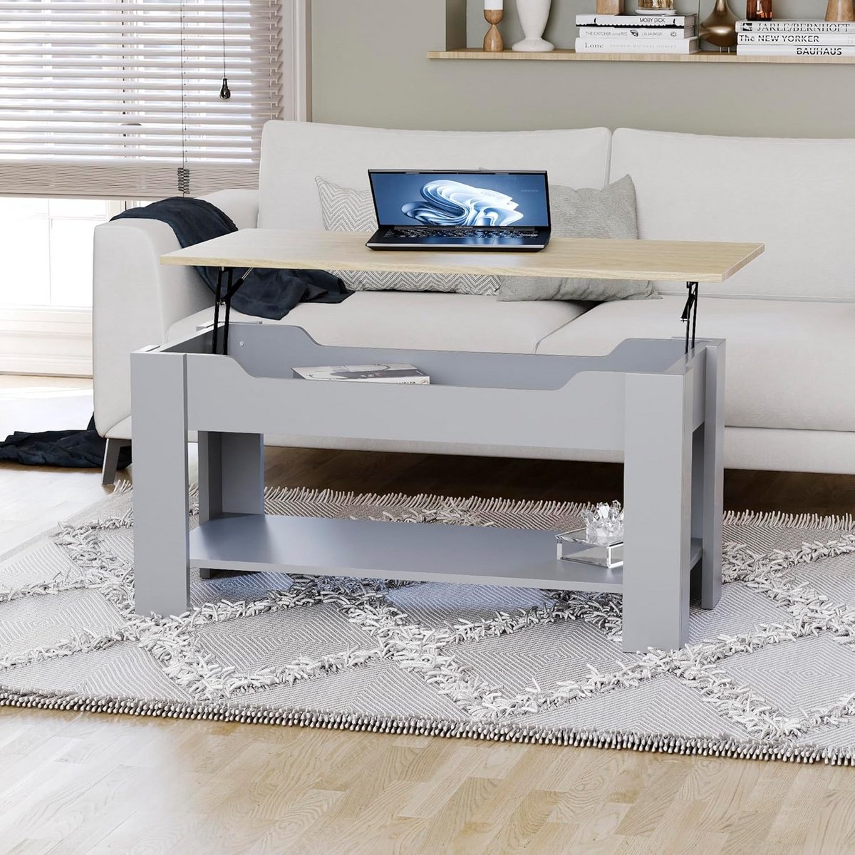 Opklapbare Salontafel met Verstevigd Opbergvak en Onderplank - Modern en Functioneel