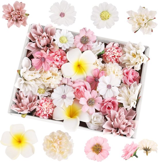 36 stoffen bloemen voor knutselen en decoratie – kunstrozen en madeliefjes met haarspelden voor DIY projecten