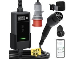 Draagbare Ev-Lader – Elektrische Auto Oplader – Mobiele Laadstation – Snellader – Type 2 Laadkabel – 25M Basice Set – 22 KW 3-Fase – Extra Lange 25 Meter Kabel