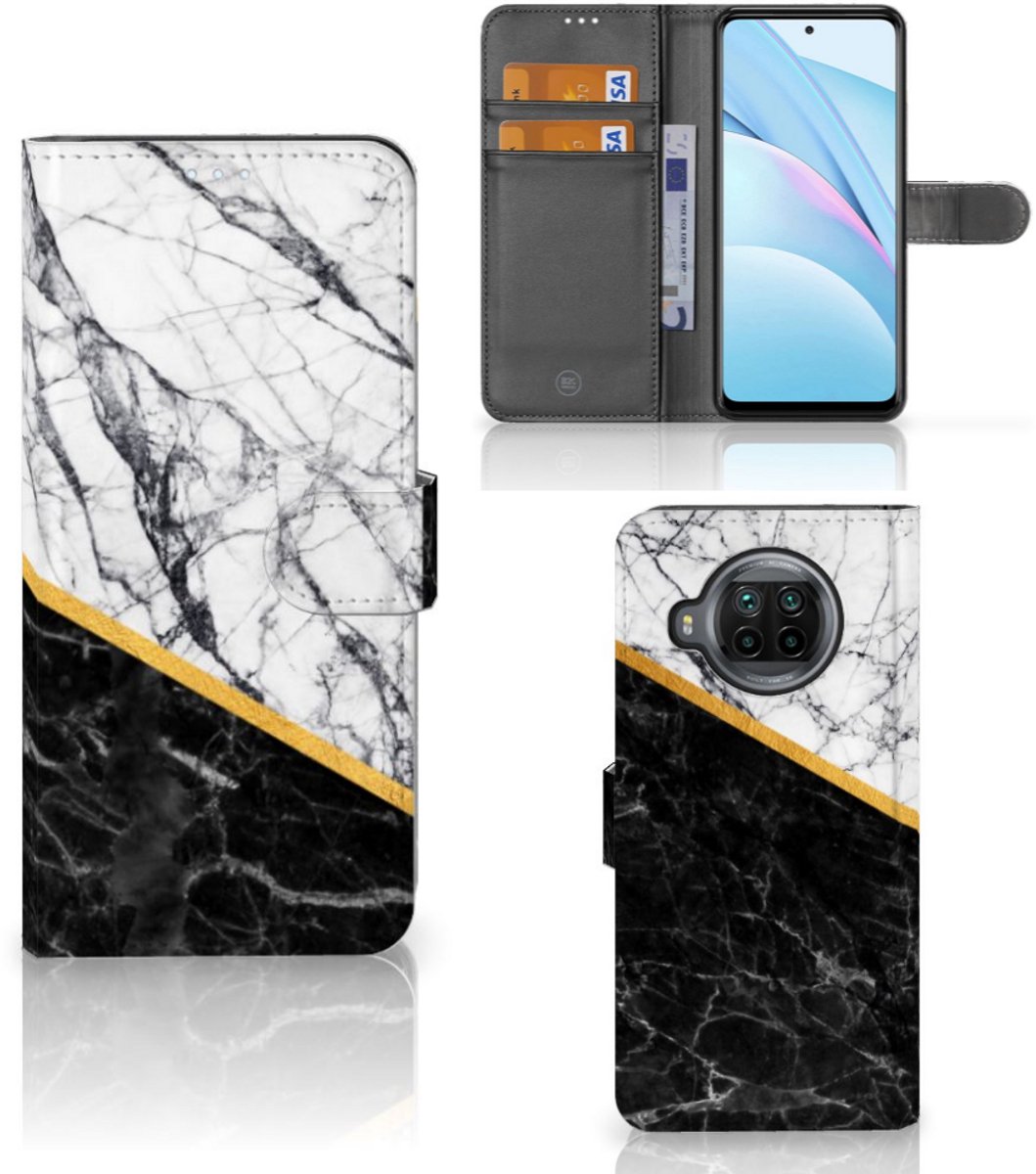 Xiaomi Mi 10T Lite Bookcase Marmer Wit Zwart - Origineel Cadeau Man