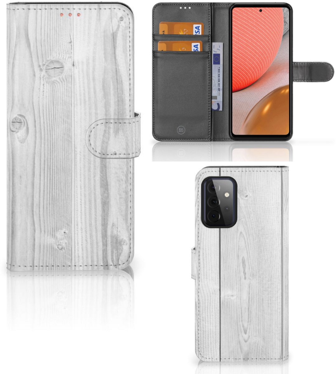Samsung Galaxy A72 Book Style Case White Wood