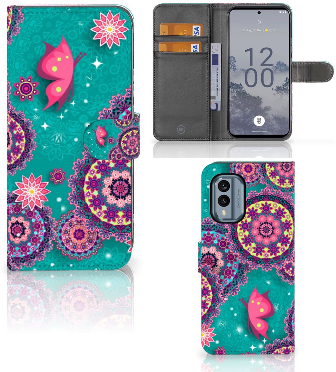 Nokia X30 Hoesje Cirkels en Vlinders