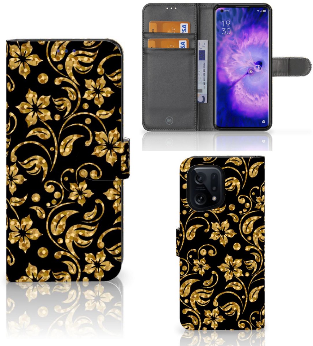 OPPO Find X5 Hoesje Gouden Bloemen