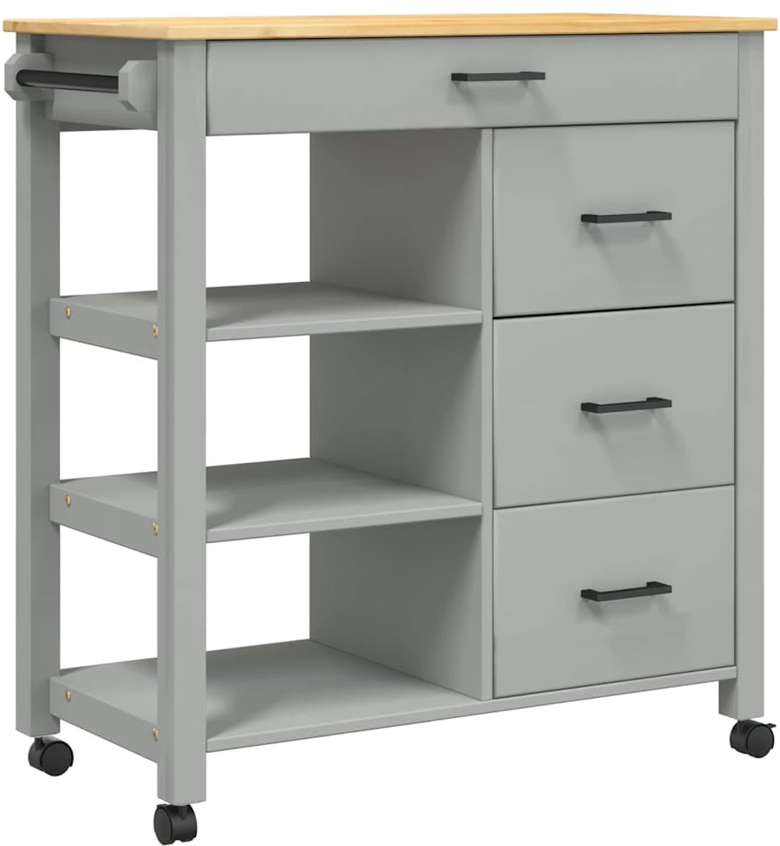 vidaXL - Keukentrolley - MONZA - 84x40x88,5 - cm - massief - grenenhout