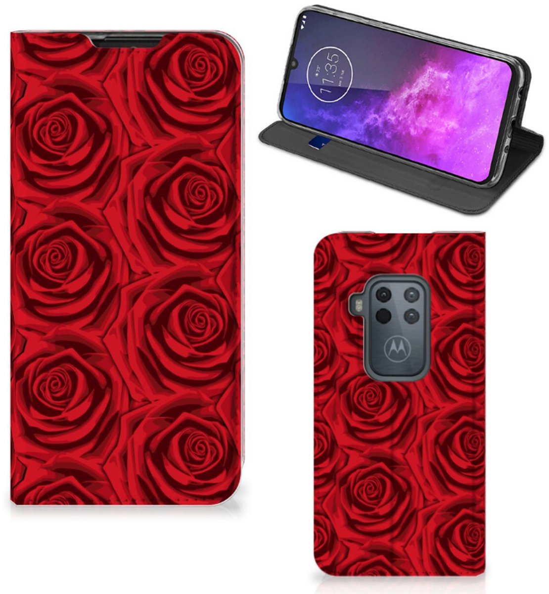 Book Case voor Motorola One Zoom Smart Cover Red Roses