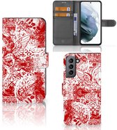 Coque pour téléphone portable Samsung Galaxy S21 FE Book Style Case Angel Skull Rouge