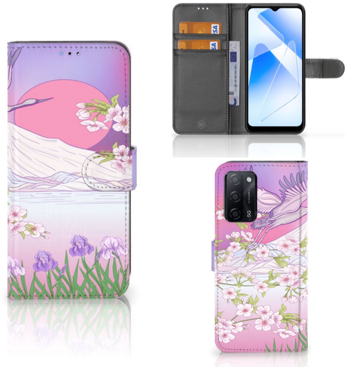 OPPO A16/A16s/A54s Telefoonhoesje met Pasjes Bird Flying